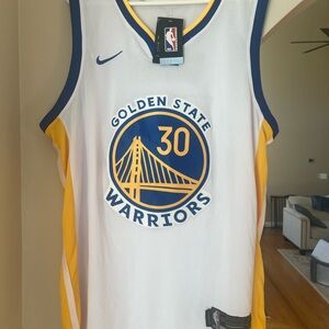 Steph Curry Nike White and Yellow NBA Swingman Jersey